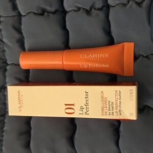 New In Box Clarins Lip Perfector Shea 01 Rose Shimmer Soft Cool Pink Travel 5 ml